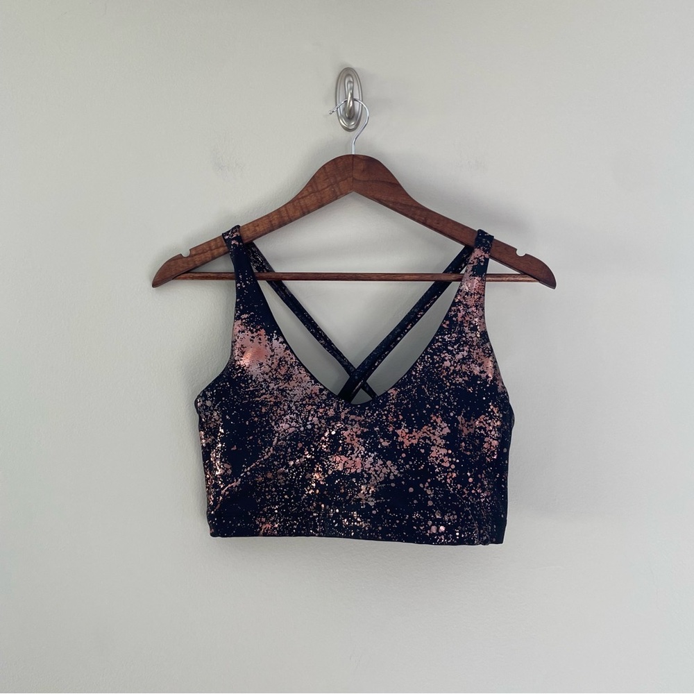 Carbon38 Rose Gold Foil Splatter Sports Bra | Size: Large